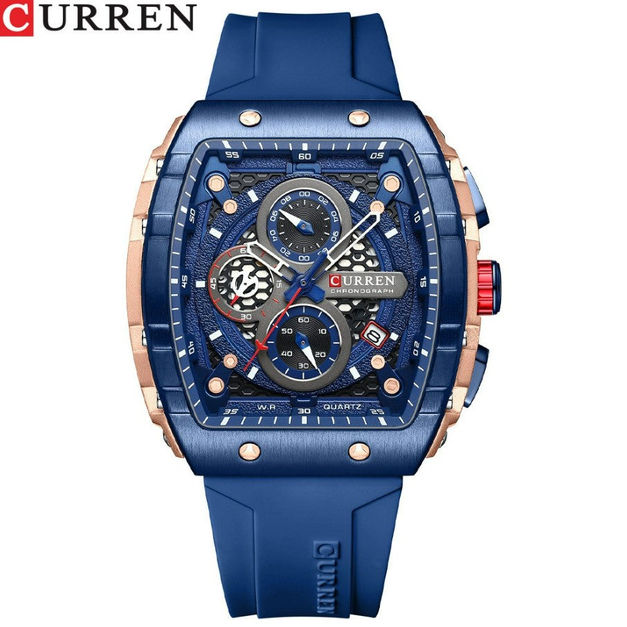 CURREN 8442 Men's Waterproof Six Needle Quartz  Multifunctional Watch Men's Watch - Blue_0