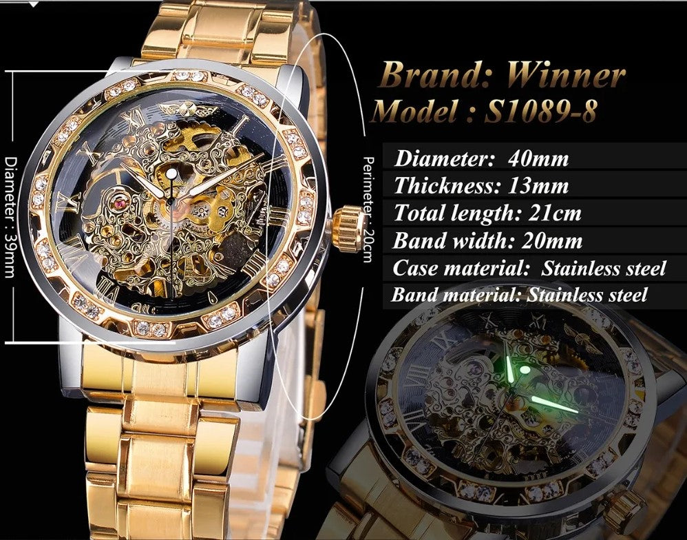 Winner Golden Watches Classic Rhinestone Clock - Black_1