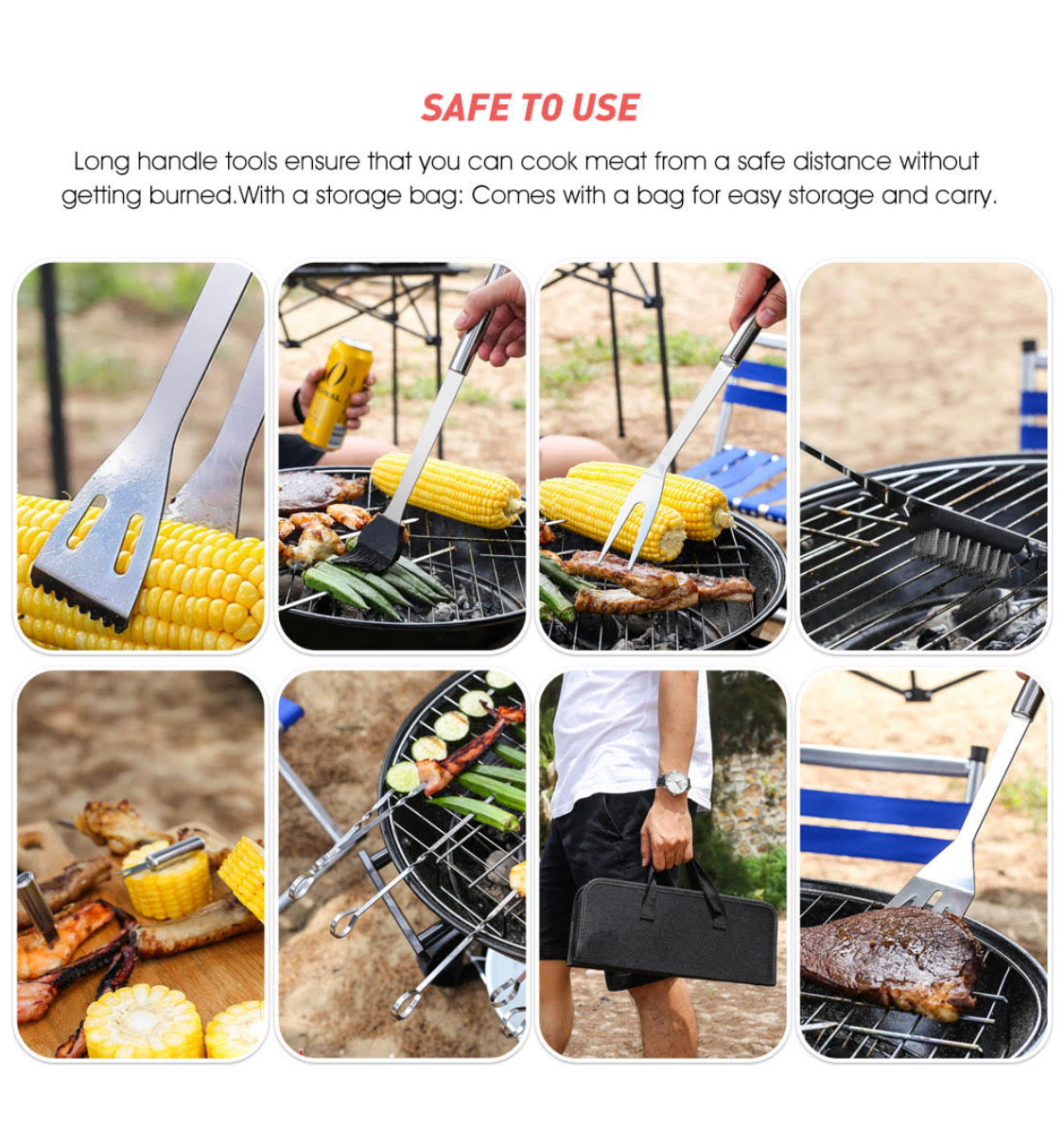 6 Piece Stainless Barbeque Tool Set With Storage Bag