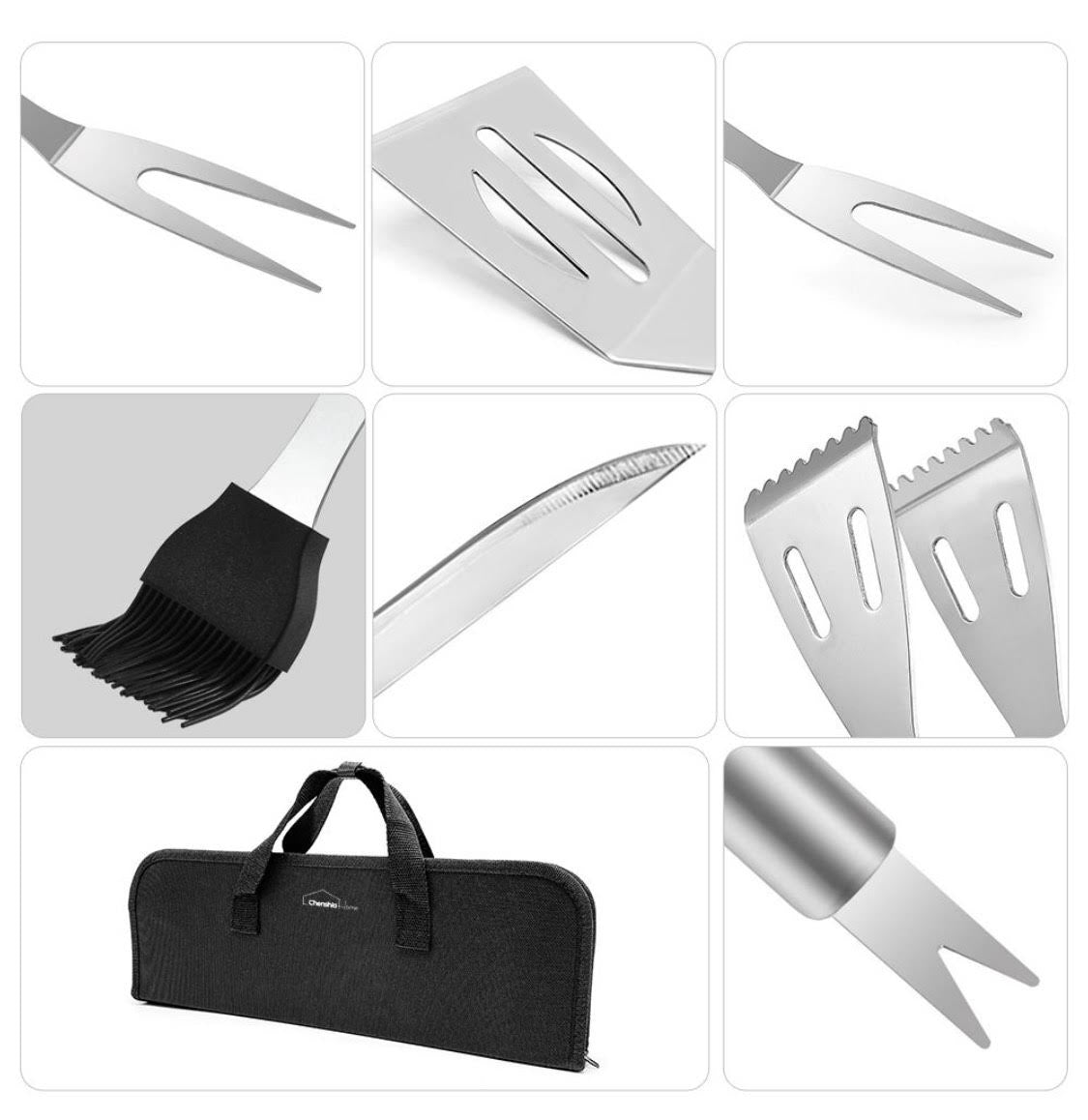 6 Piece Stainless Barbeque Tool Set With Storage Bag